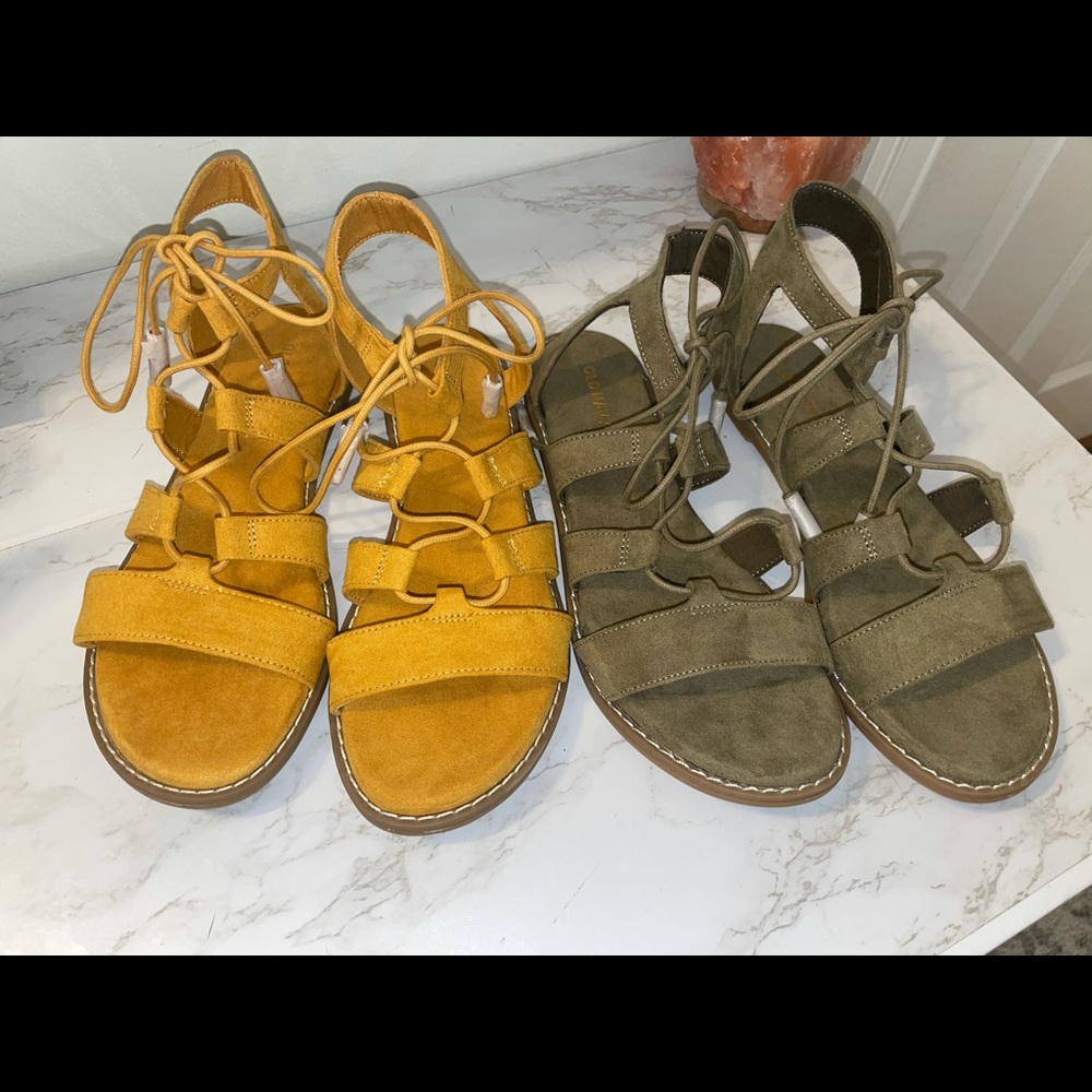 SOLD-Olive green and yellow sandals